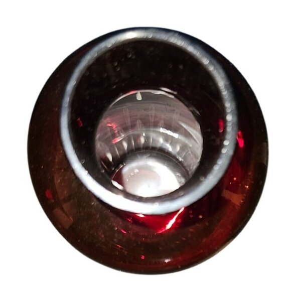 Vintage Cut to Clear Bohemian Vase Ruby Red Glass 10 Inches Tall - Picture 6 of 7